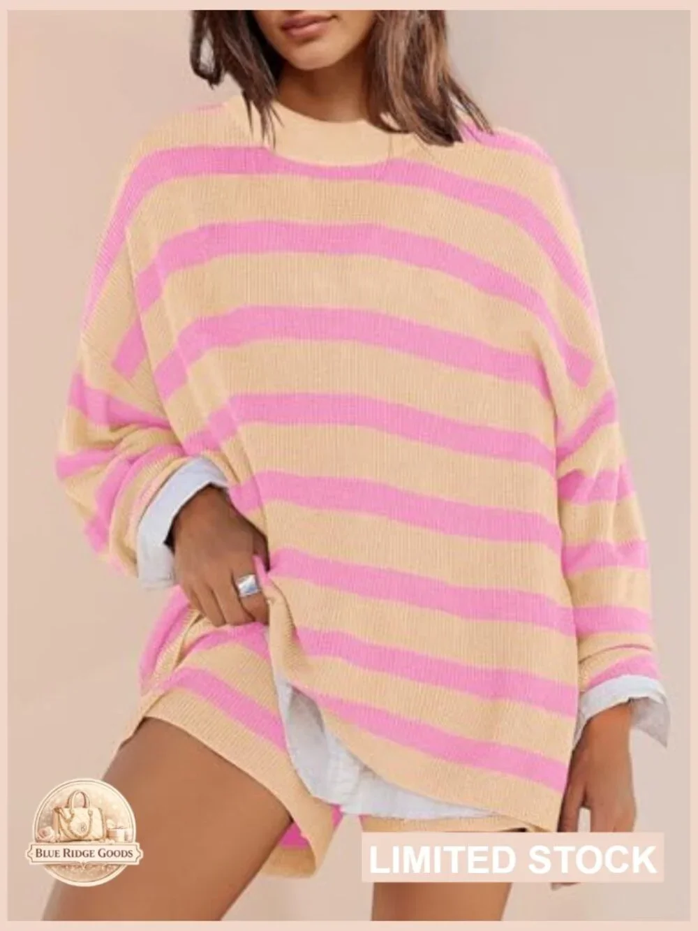 Oversized Striped Sweater Set Matching Pajamas Long Sleeve Top and Comfy Shorts